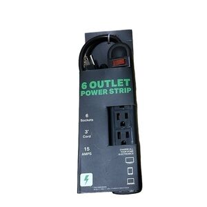 NEW Black 6-Outlet Power Strip / 3 Feet / On-Off Switch